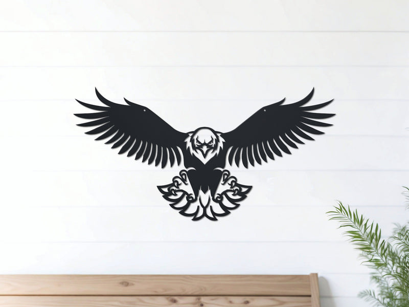 Black Eagle Spread metal sign – patriotic wall art for home or garage