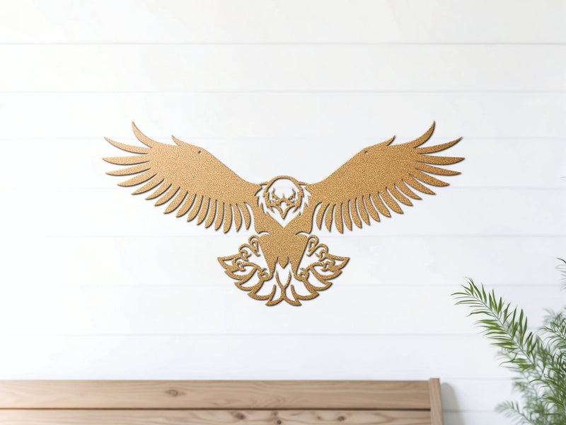 Gold Eagle Spread metal sign – decorative eagle wall art for home or office