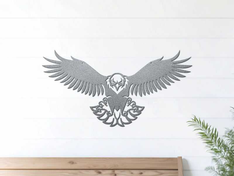 Silver Eagle Spread steel wall décor – modern American art piece