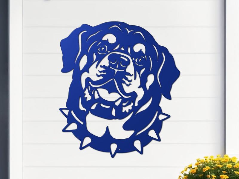 Blue Rottweiler steel wall sign – pet owner gift for indoors/outdoors