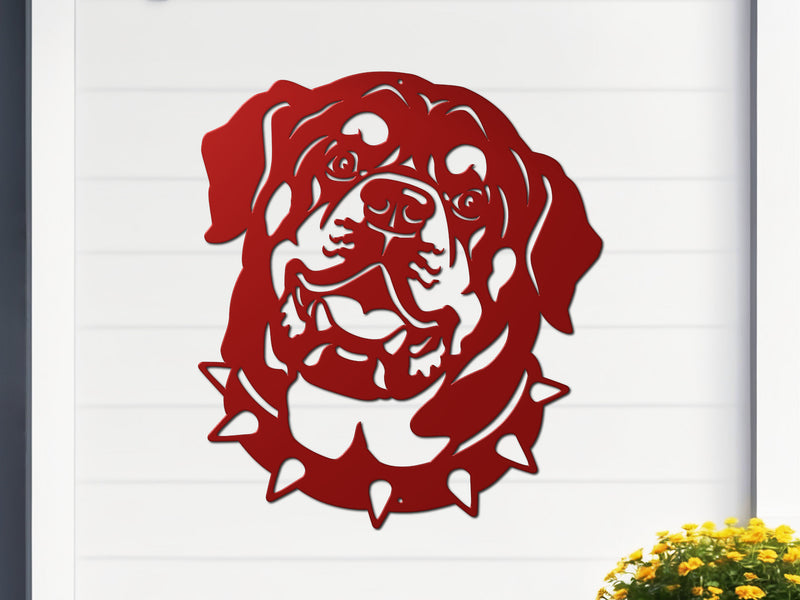 Red Rottweiler metal art – bold dog wall décor for pet lovers