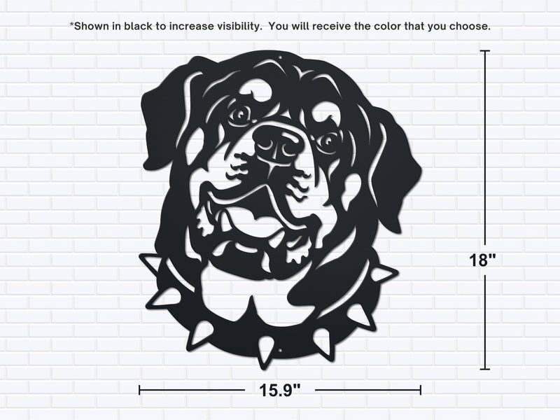Black dog head design with measurements on a white background