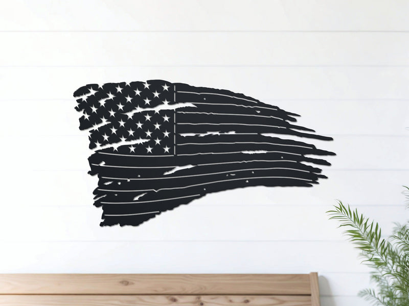 Tattered American Flag Metal Decor